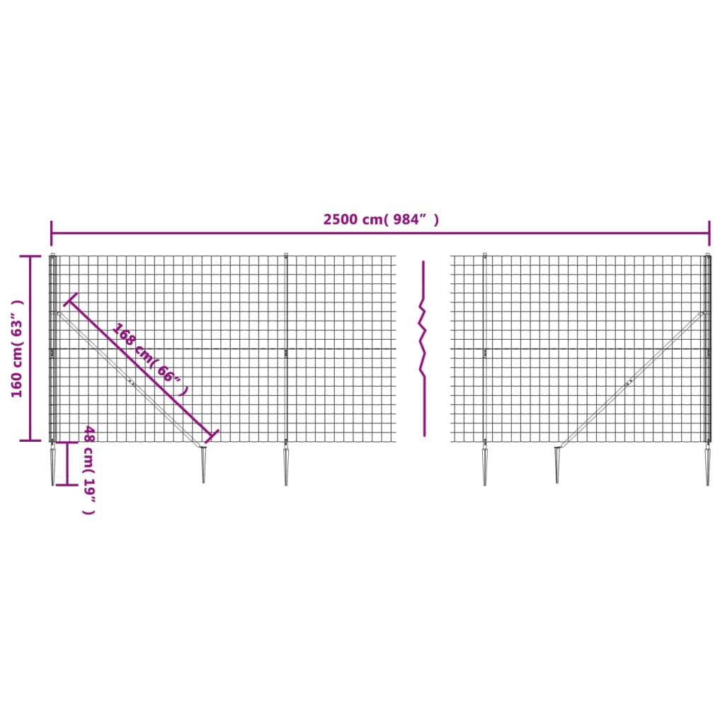 Maschendrahtzaun mit Bodenhülsen Grün 1,6x25 m