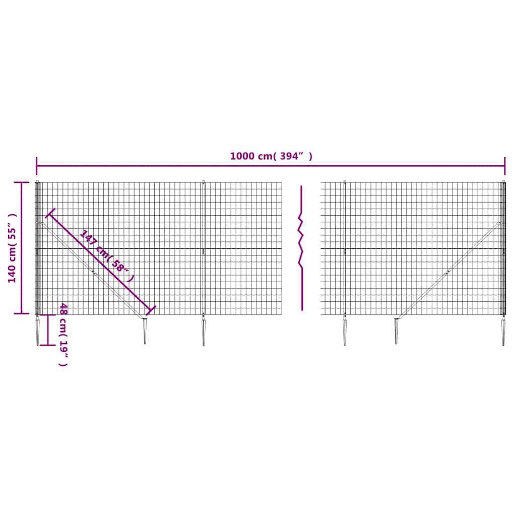 Maschendrahtzaun mit Bodenhülsen Anthrazit 1,4x10 m