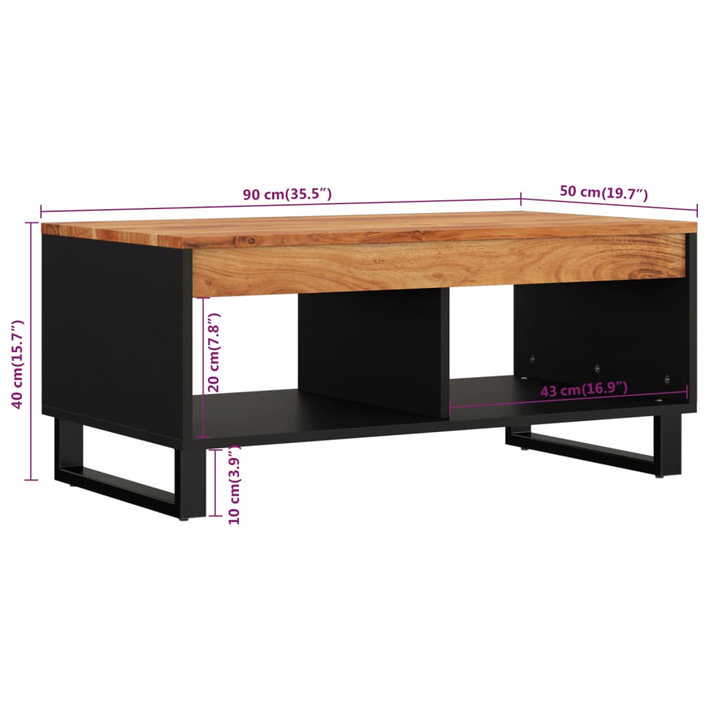 Table basse 90x50x40 cm en bois d'acacia massif