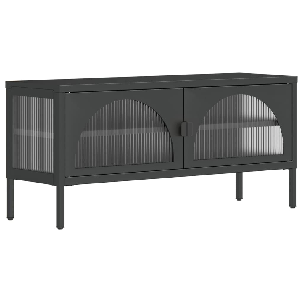 Meuble TV noir 105x35x50 cm verre et acier