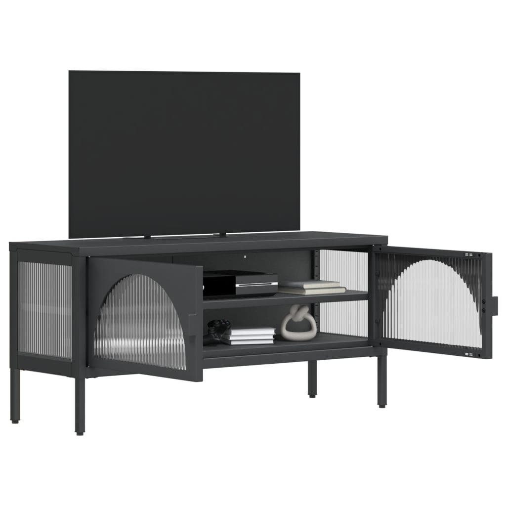 Meuble TV noir 105x35x50 cm verre et acier