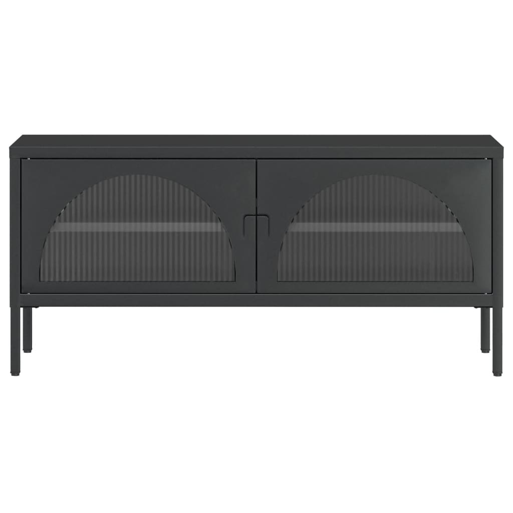 Meuble TV noir 105x35x50 cm verre et acier