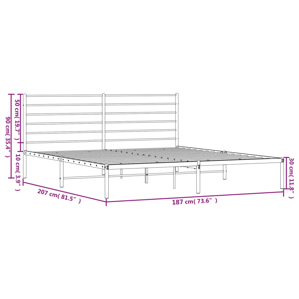 Bed frame with headboard metal white 180x200 cm