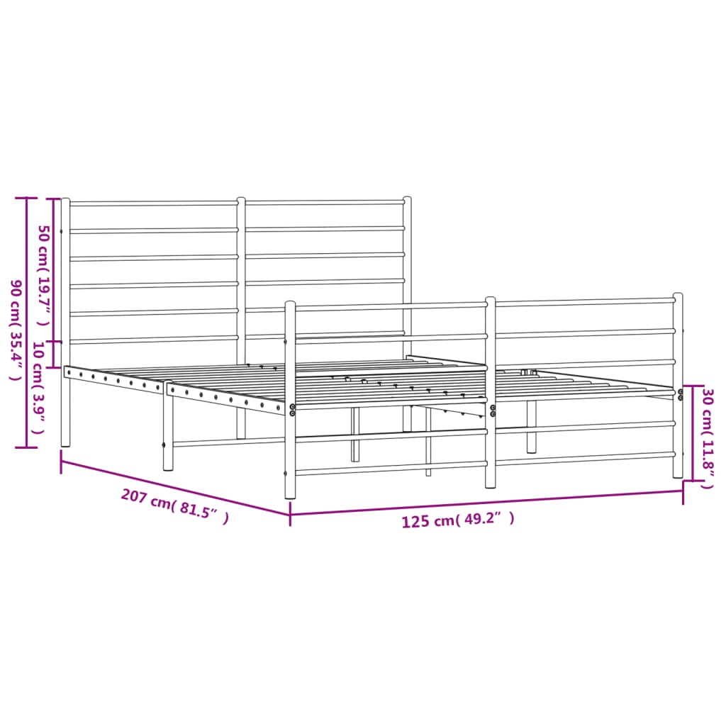 Bed frame with head and footboard metal white 120x200 cm