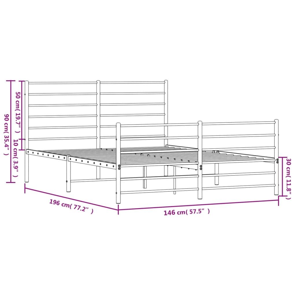 Bed frame with head and footboard metal white 140x190 cm