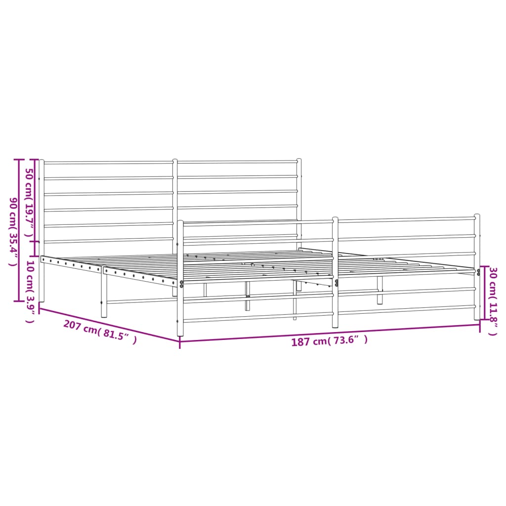 Bed frame with head and footboard metal white 180x200 cm