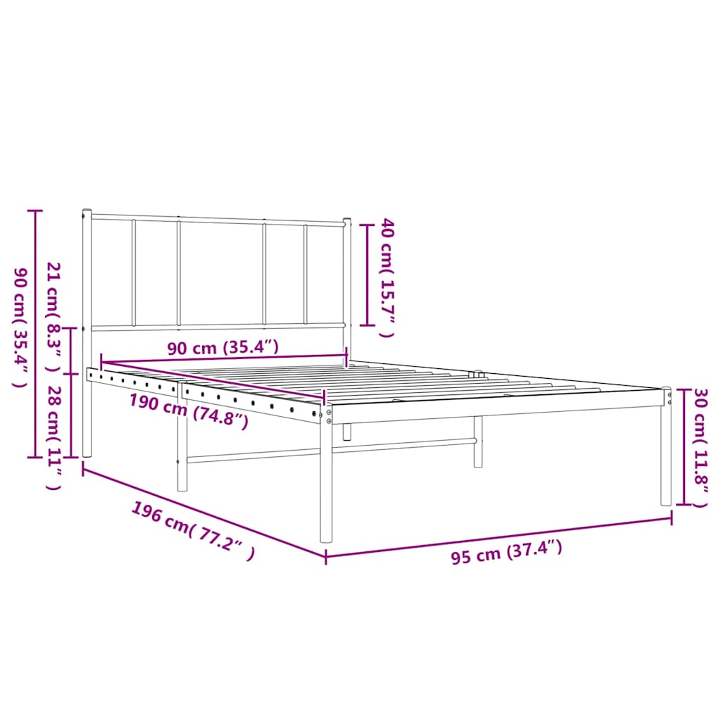 Bettgestell mit Kopfteil Metall Schwarz 90x190 cm