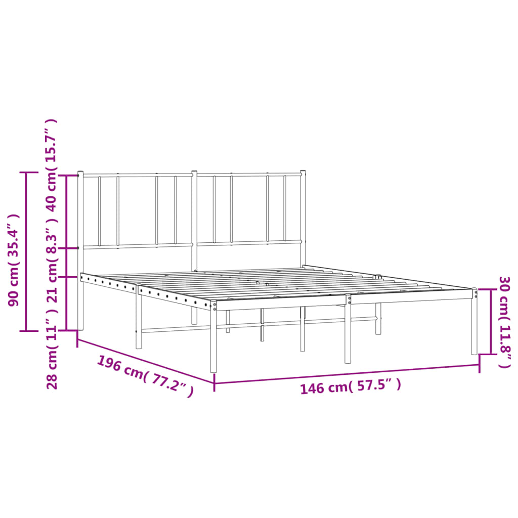 Bed frame with headboard metal black 140x190 cm