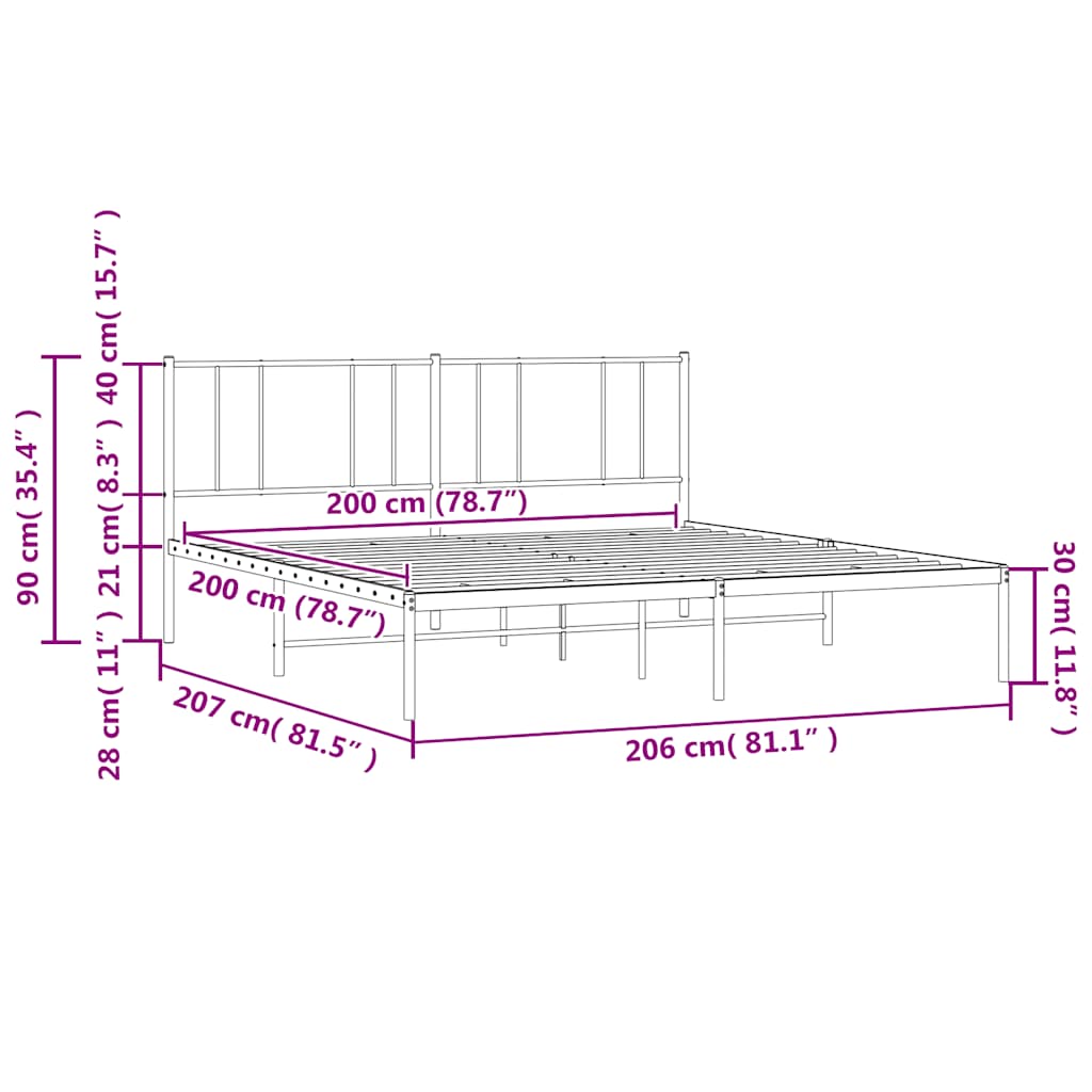 Bettgestell mit Kopfteil Metall Schwarz 200x200 cm
