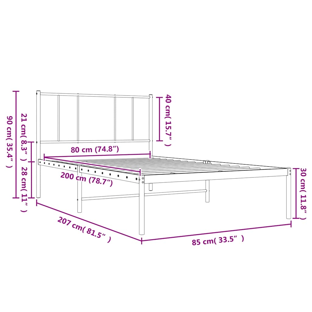 Bettgestell mit Kopfteil Metall Weiß 80x200 cm