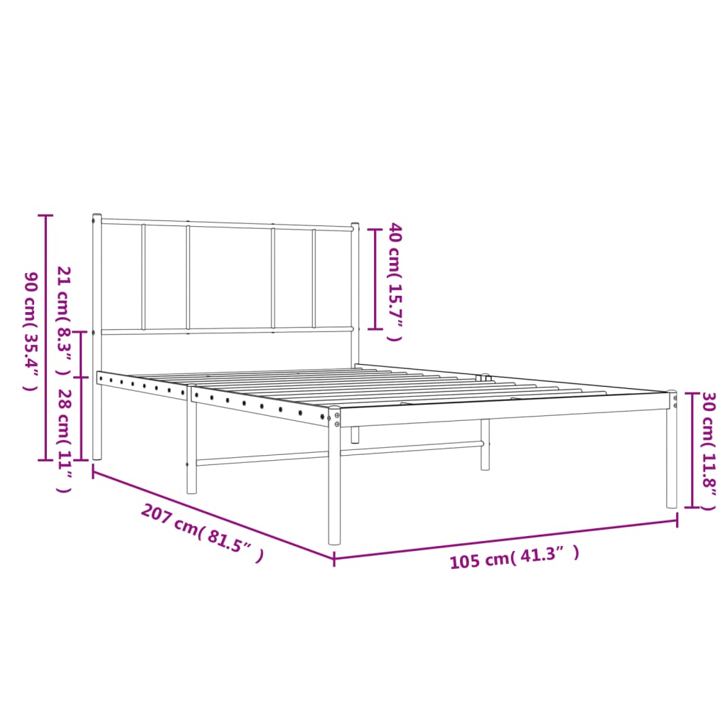Bed frame with headboard metal white 100x200 cm