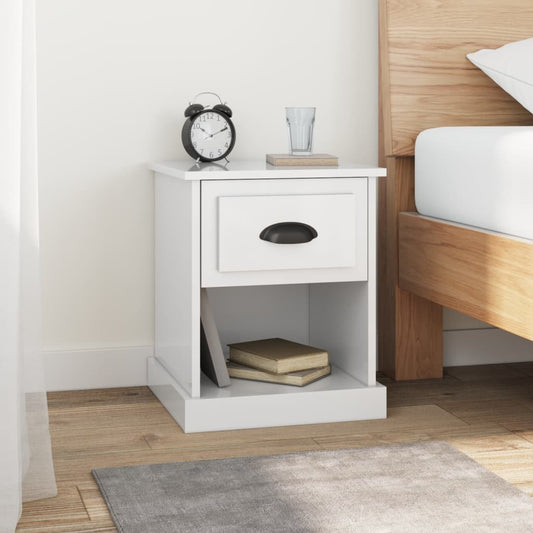 Bedside table high gloss white 39x39x47.5 cm wood material