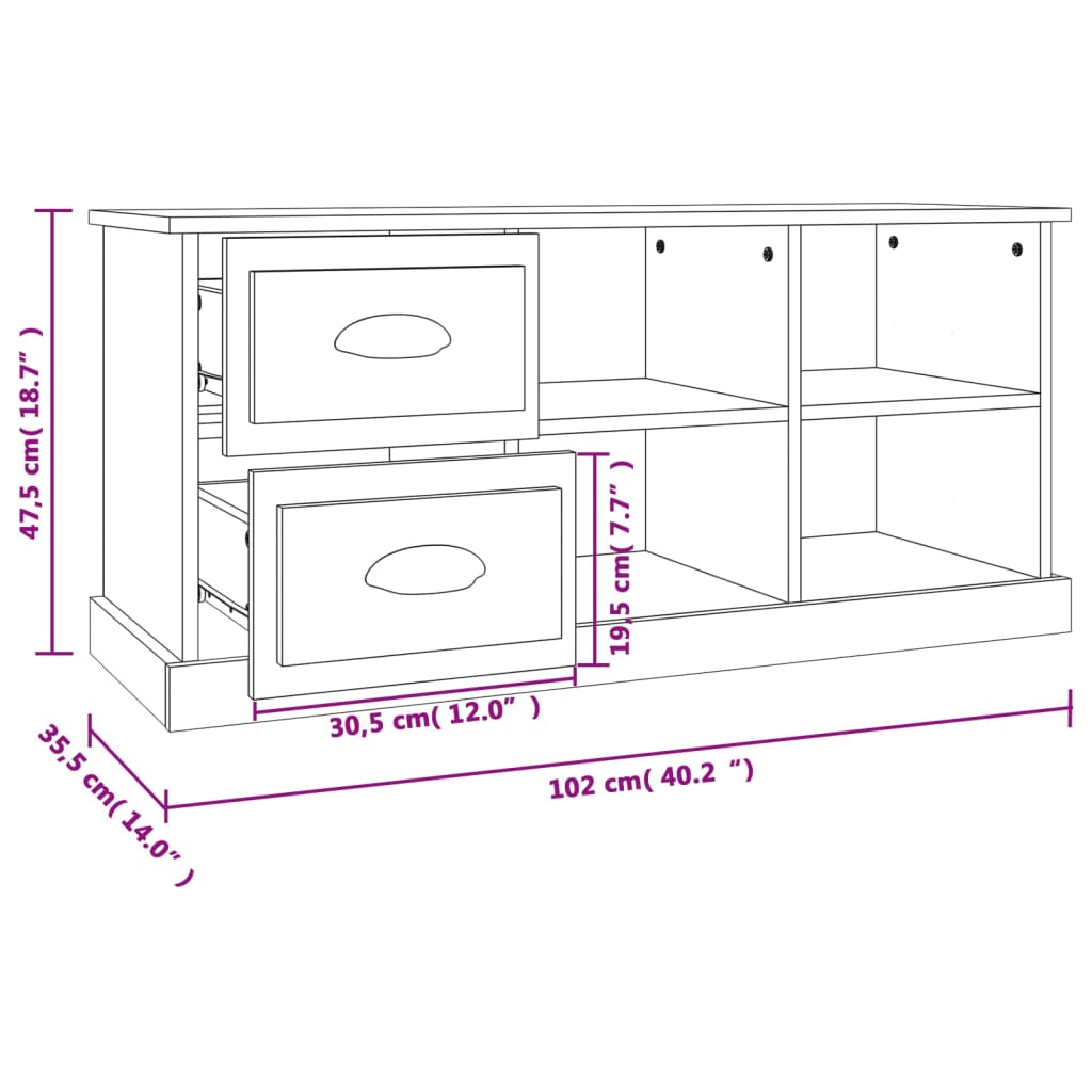 Meuble TV noir 102x35,5x47,5 cm en bois
