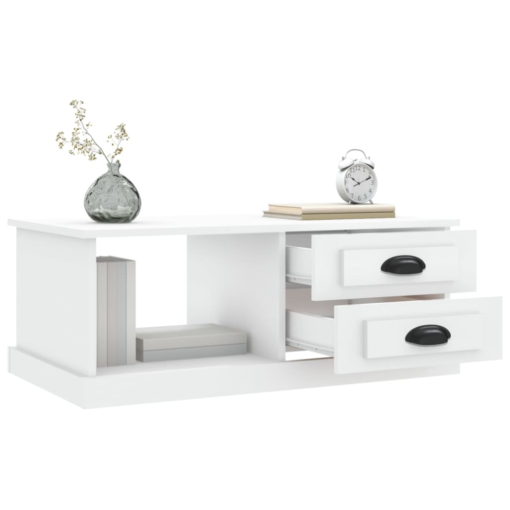 Table basse blanche 90x50x35 cm en bois