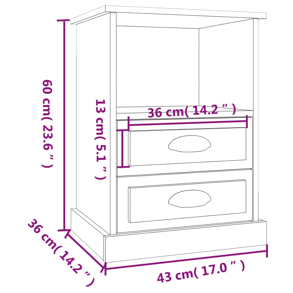 Bedside table smoked oak 43x36x60 cm
