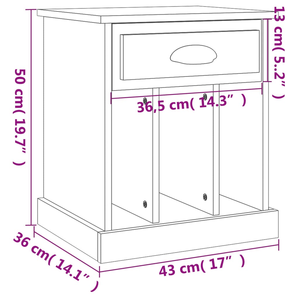 Tables de chevet 2 pcs. chêne fumé 43x36x50 cm