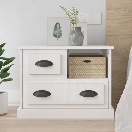 Bedside table high-gloss white 60x39x45 cm
