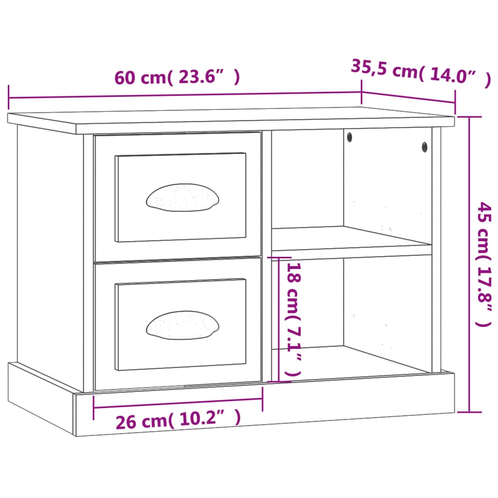 Bedside Table Black 60x35.5x45 cm