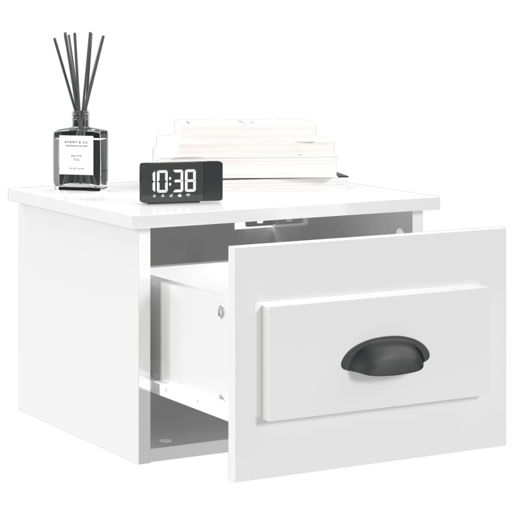 Wall-mounted bedside tables 2 pcs. High-gloss white 41.5x36x28 cm