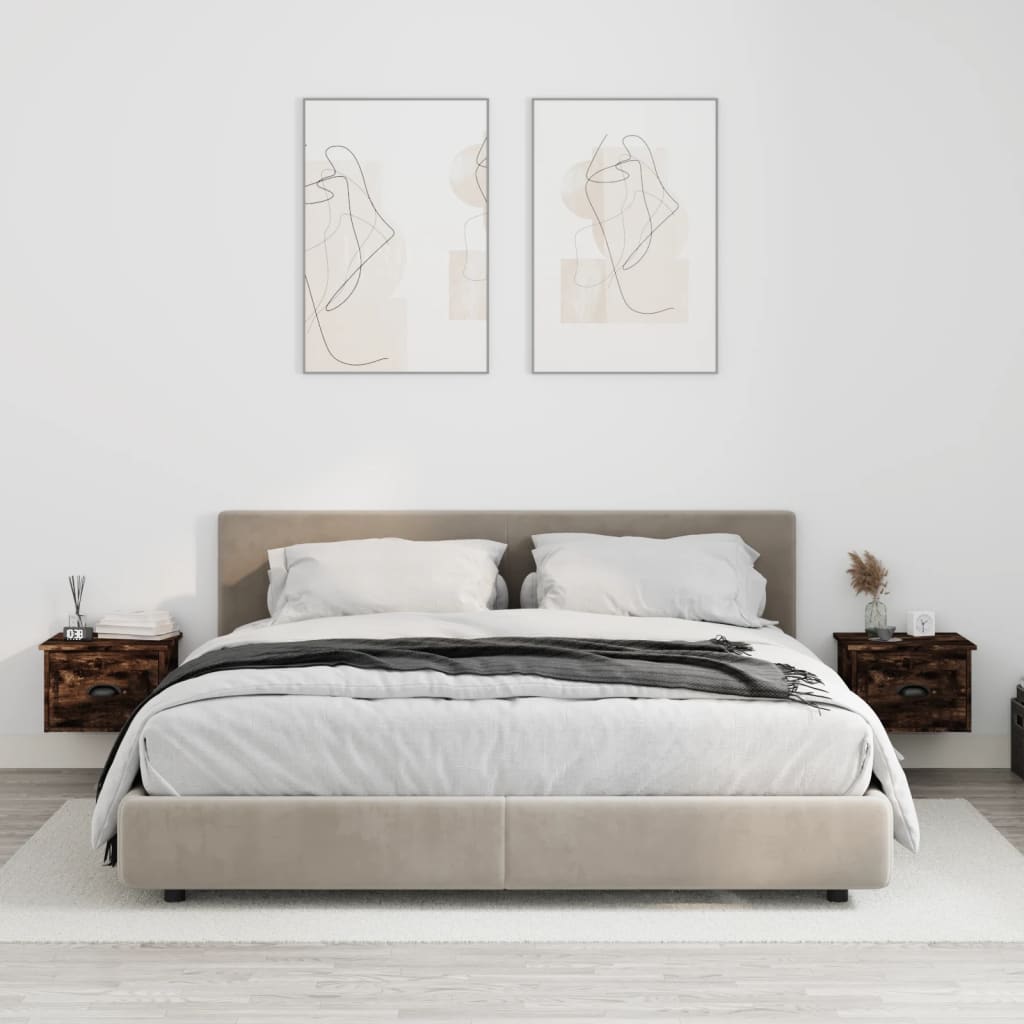Wall-mounted bedside tables 2 pcs. Smoked oak 41.5x36x28 cm