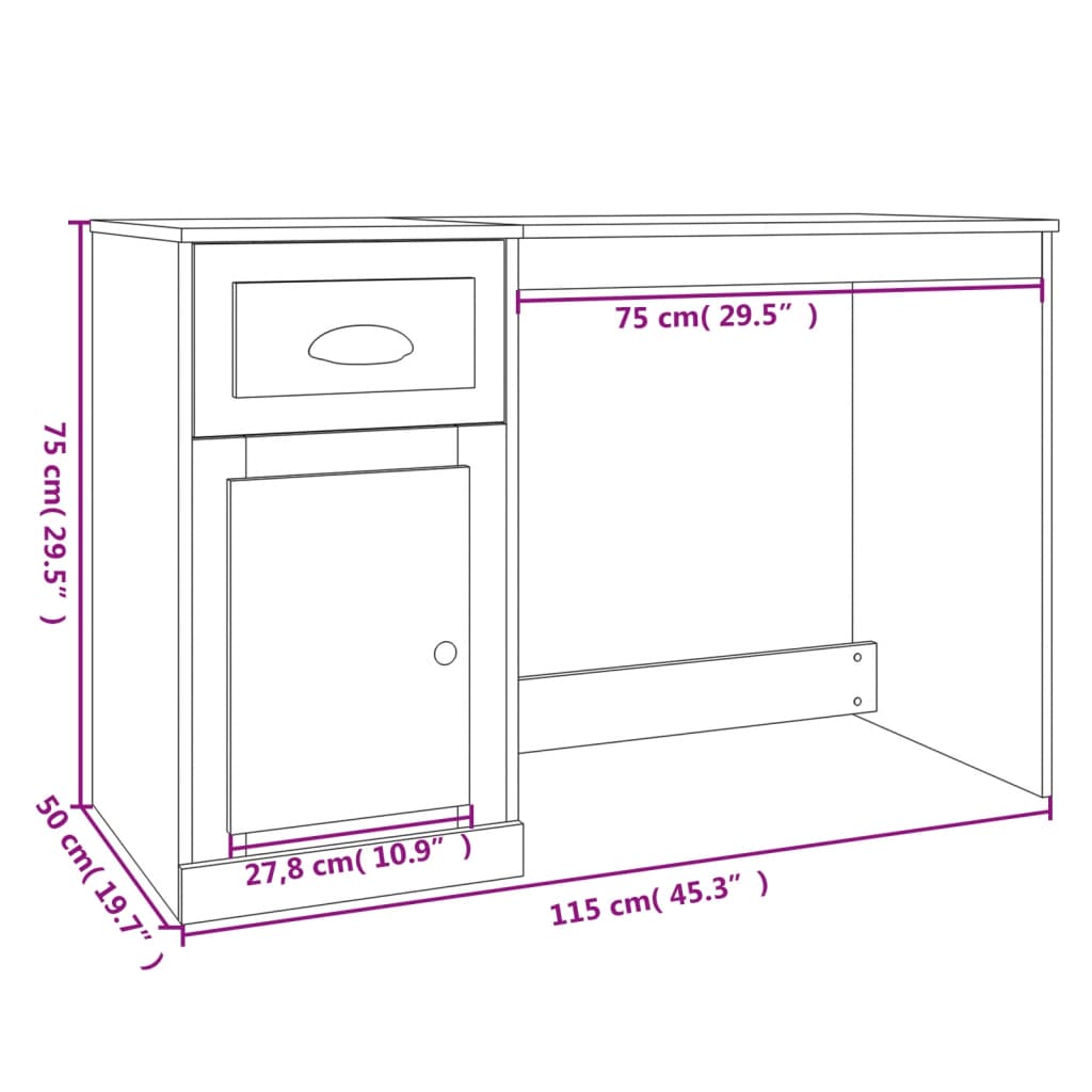 Desk with drawer smoked oak 115x50x75cm
