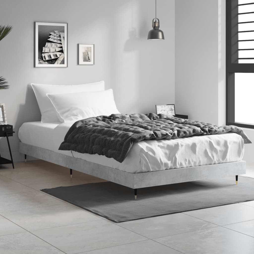 Bed frame concrete grey 100x200 cm wood material