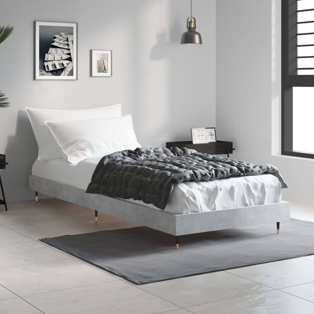 Bed frame concrete grey 75x190 cm wood material
