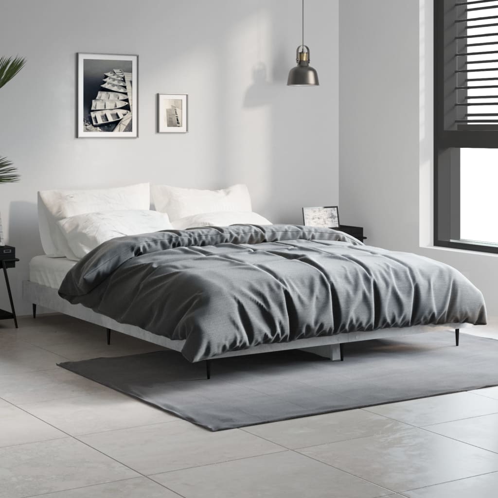 Bed frame concrete grey 140x190 cm wood material
