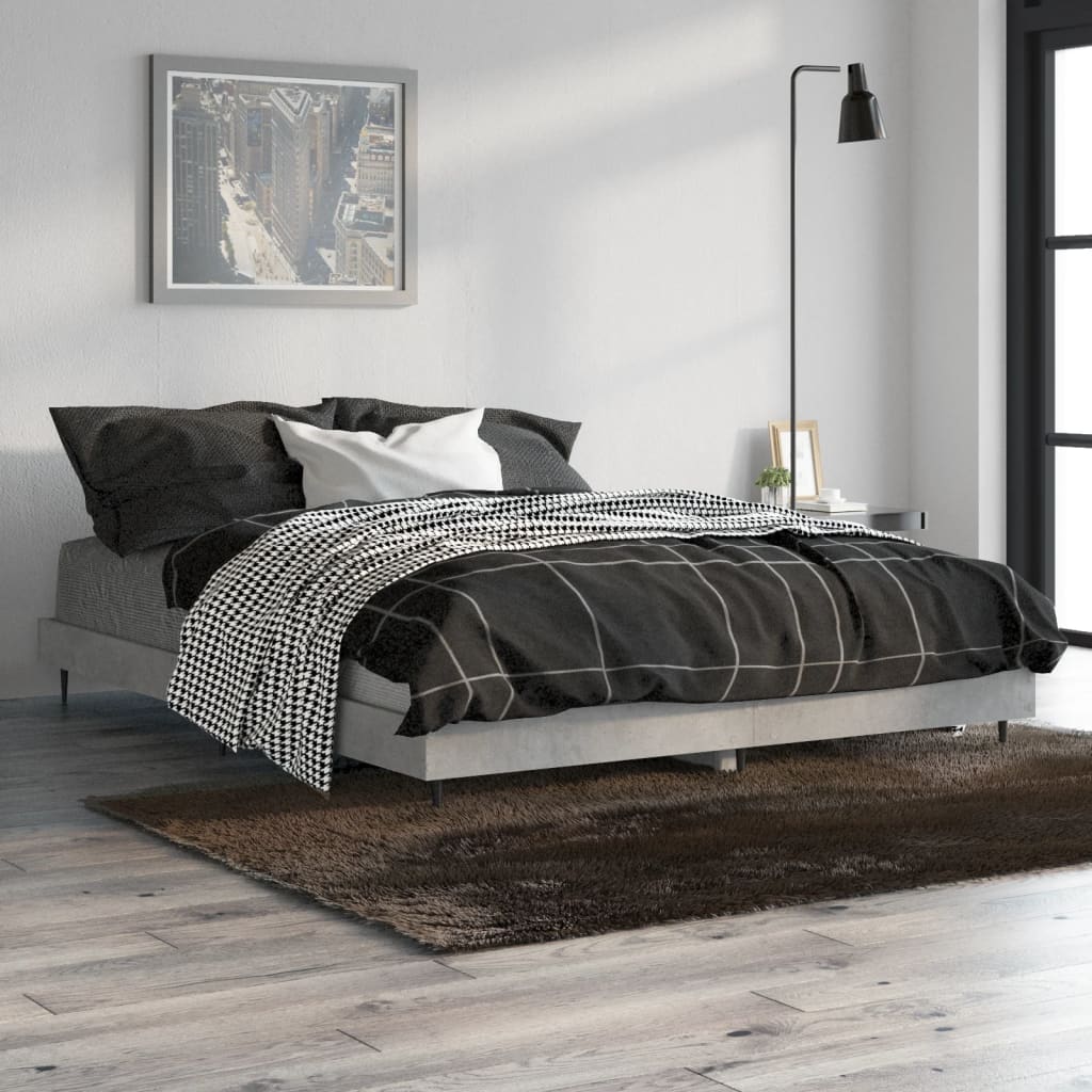 Bed frame concrete grey 135x190 cm wood material