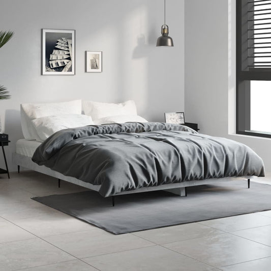 Bed frame concrete grey 135x190 cm wood material