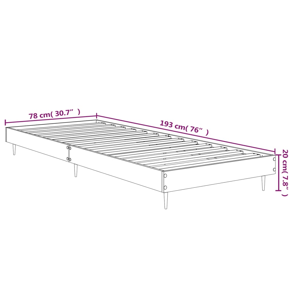 Bed frame concrete grey 75x190 cm wood material
