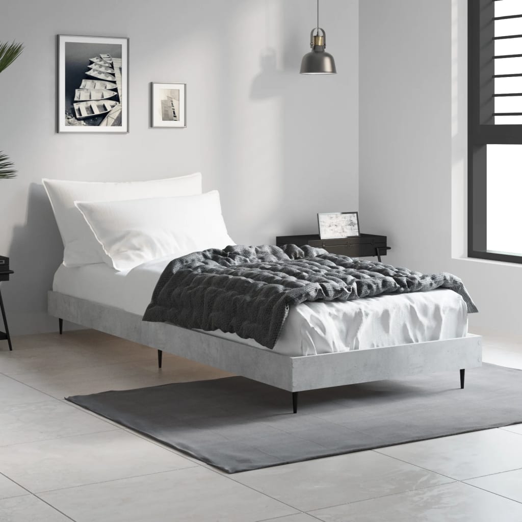 Bed frame concrete grey 75x190 cm wood material