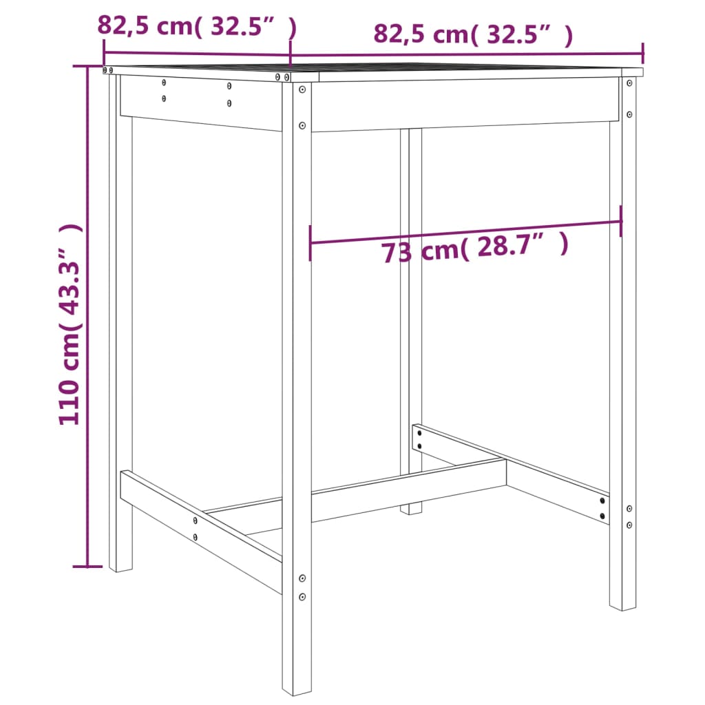 Ensemble de bar de jardin 5 pièces en pin massif blanc