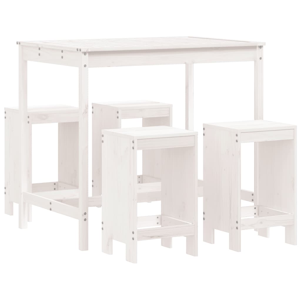Ensemble de bar de jardin 5 pièces en pin massif blanc