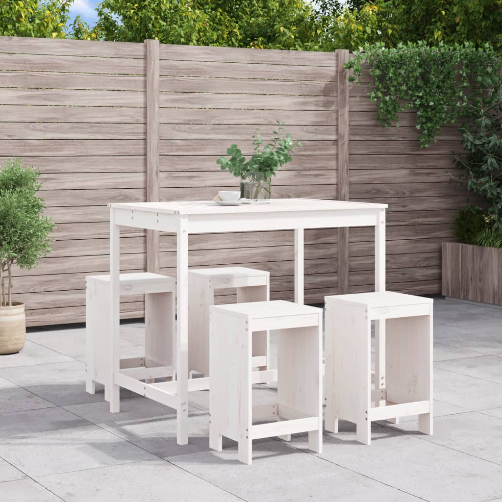 Ensemble de bar de jardin 5 pièces en pin massif blanc