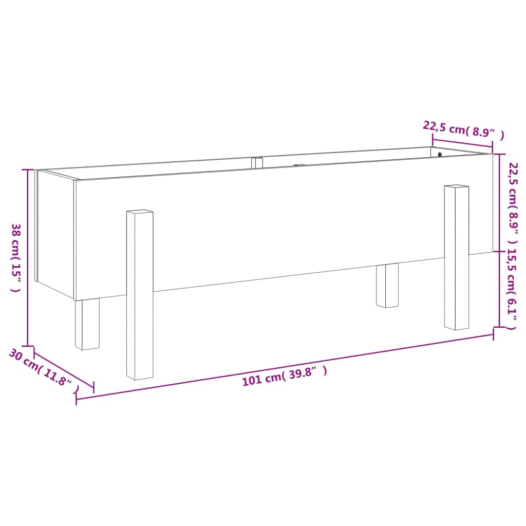 Raised bed white 101x30x38 cm solid pine wood