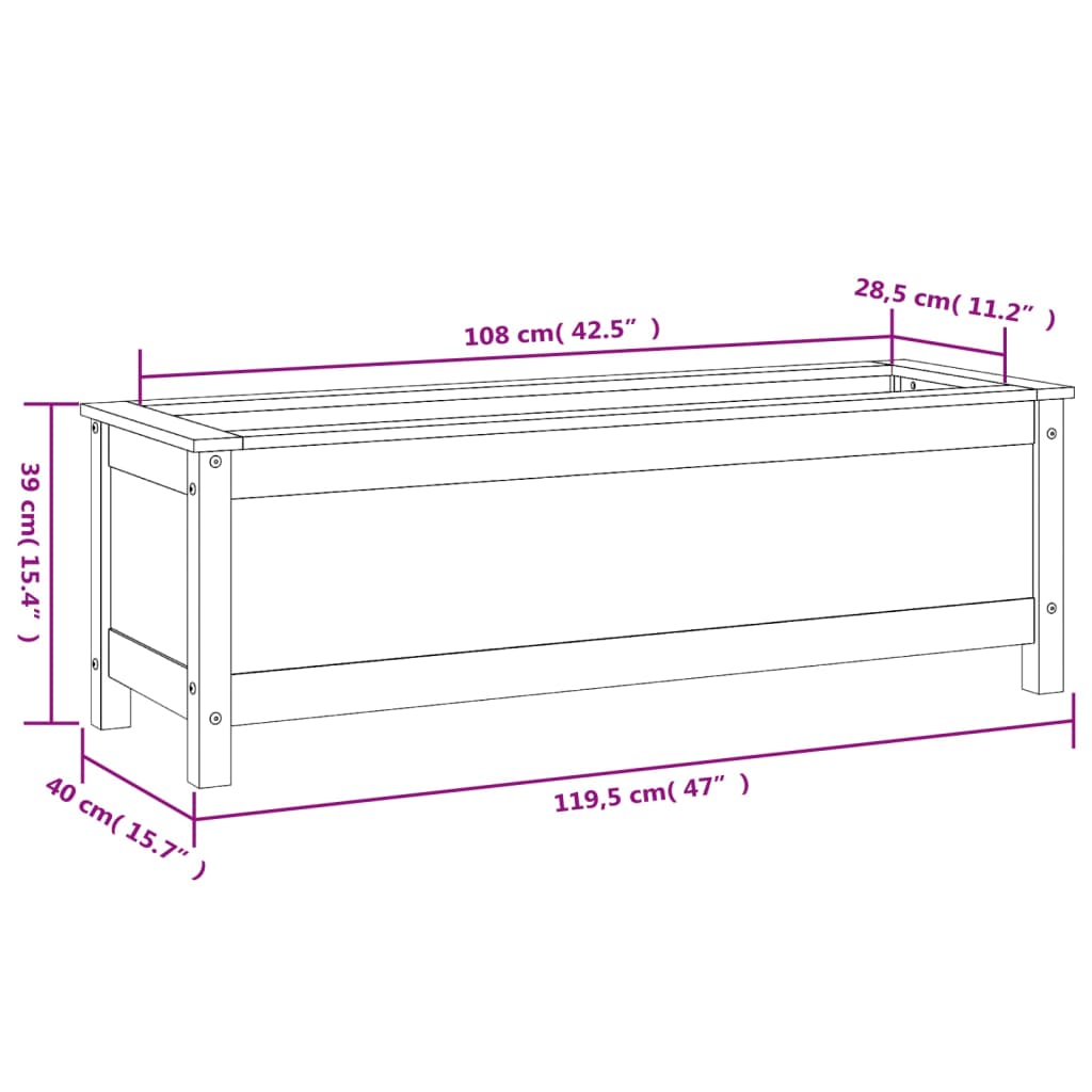 Raised Bed White 119.5x40x39 cm Solid Pine Wood
