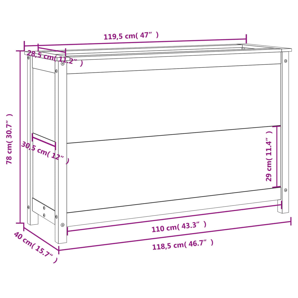 Raised Bed White 119.5x40x78 cm Solid Pine Wood