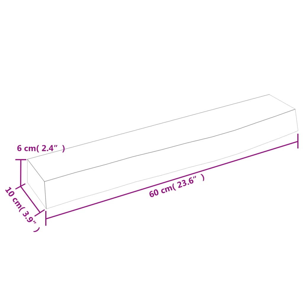 Wall shelf 60x10x6 cm solid oak untreated