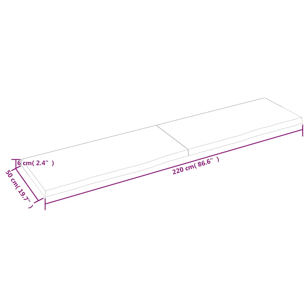 Wall Shelf Light Brown 220x50x(2-6) cm Solid Oak Treated