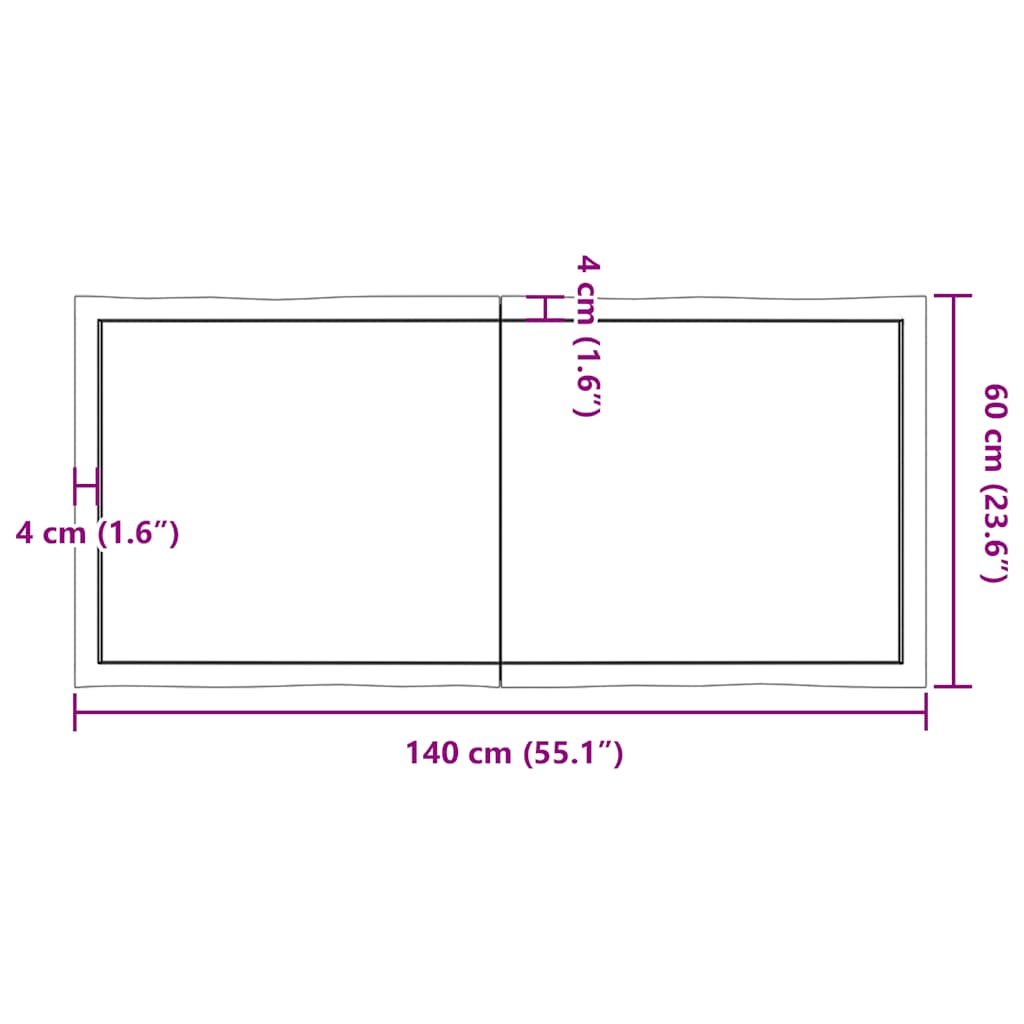 Tischplatte 140x60x(2-4) cm Massivholz Behandelt Baumkante