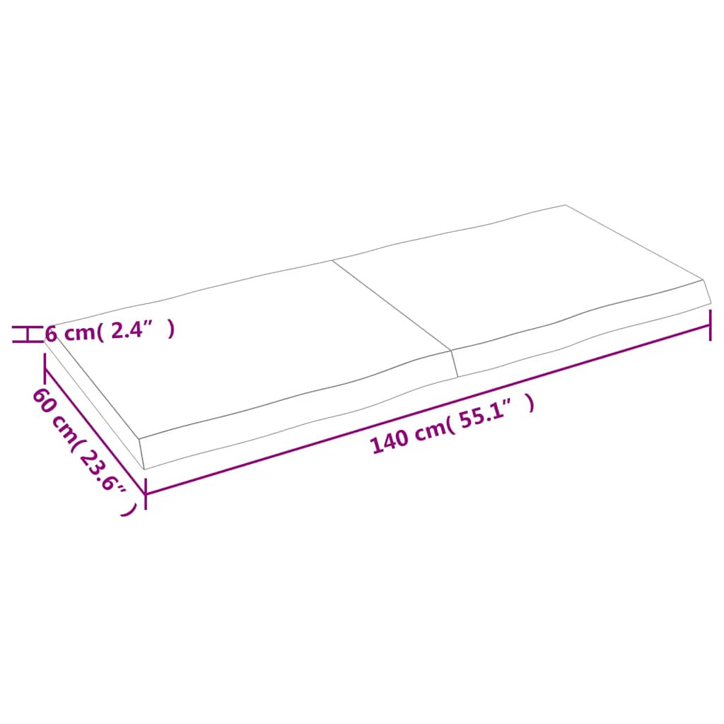 Plateau de table 140x60x(2-6) cm bois massif traité bord d'arbre