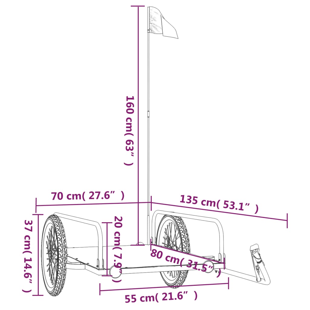 Bicycle Trailer Black 135x70x37 cm Iron