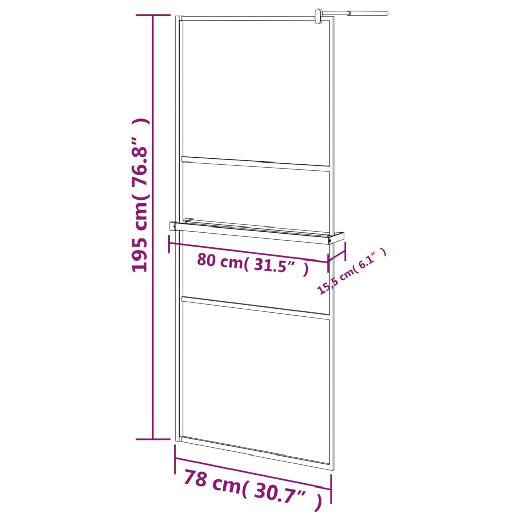 Duschwand mit Ablage für Walk-In-Dusche Schwarz 80x195 cm ESG