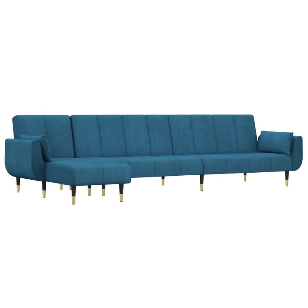 L-shaped sofa bed blue 275x140x70 cm velvet