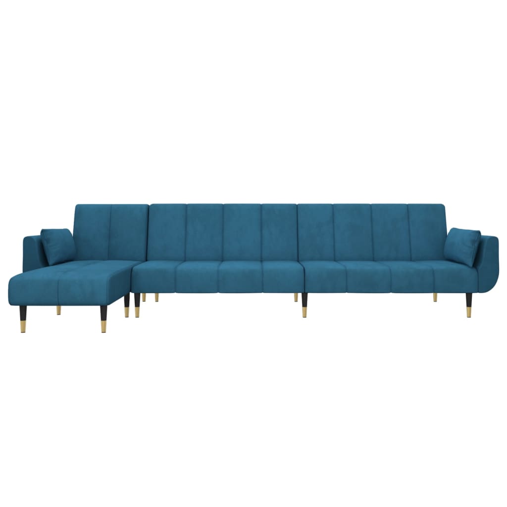 L-shaped sofa bed blue 275x140x70 cm velvet