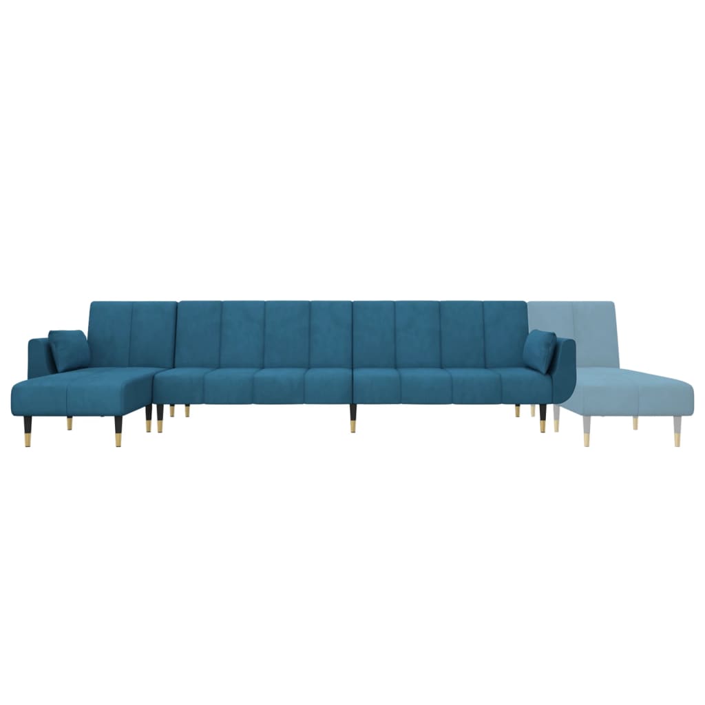 L-shaped sofa bed blue 275x140x70 cm velvet