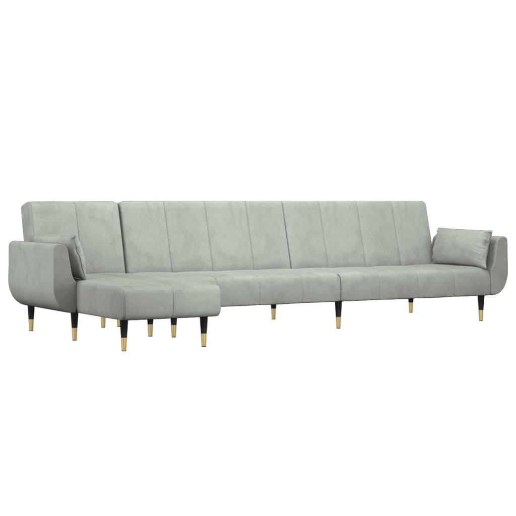 L-shaped sofa bed light grey 275x140x70 cm velvet