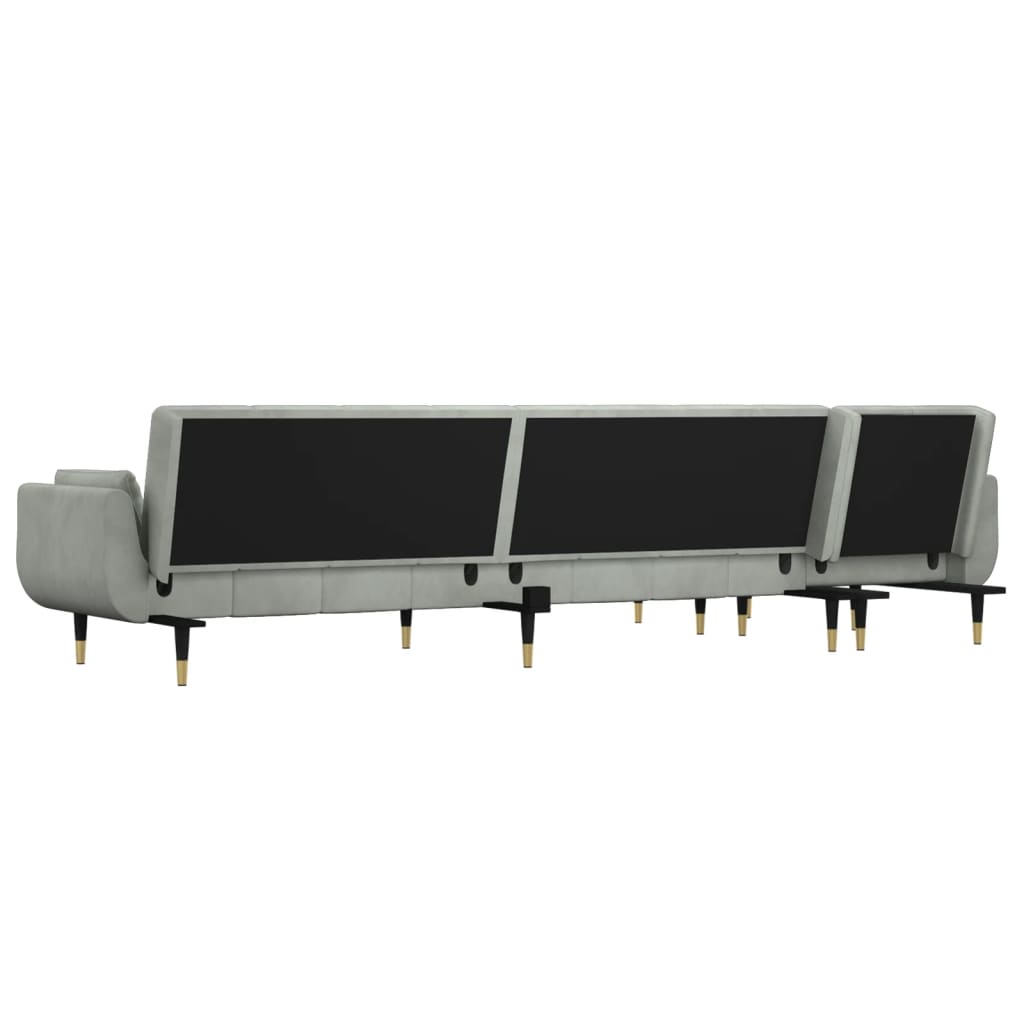 L-shaped sofa bed light grey 275x140x70 cm velvet