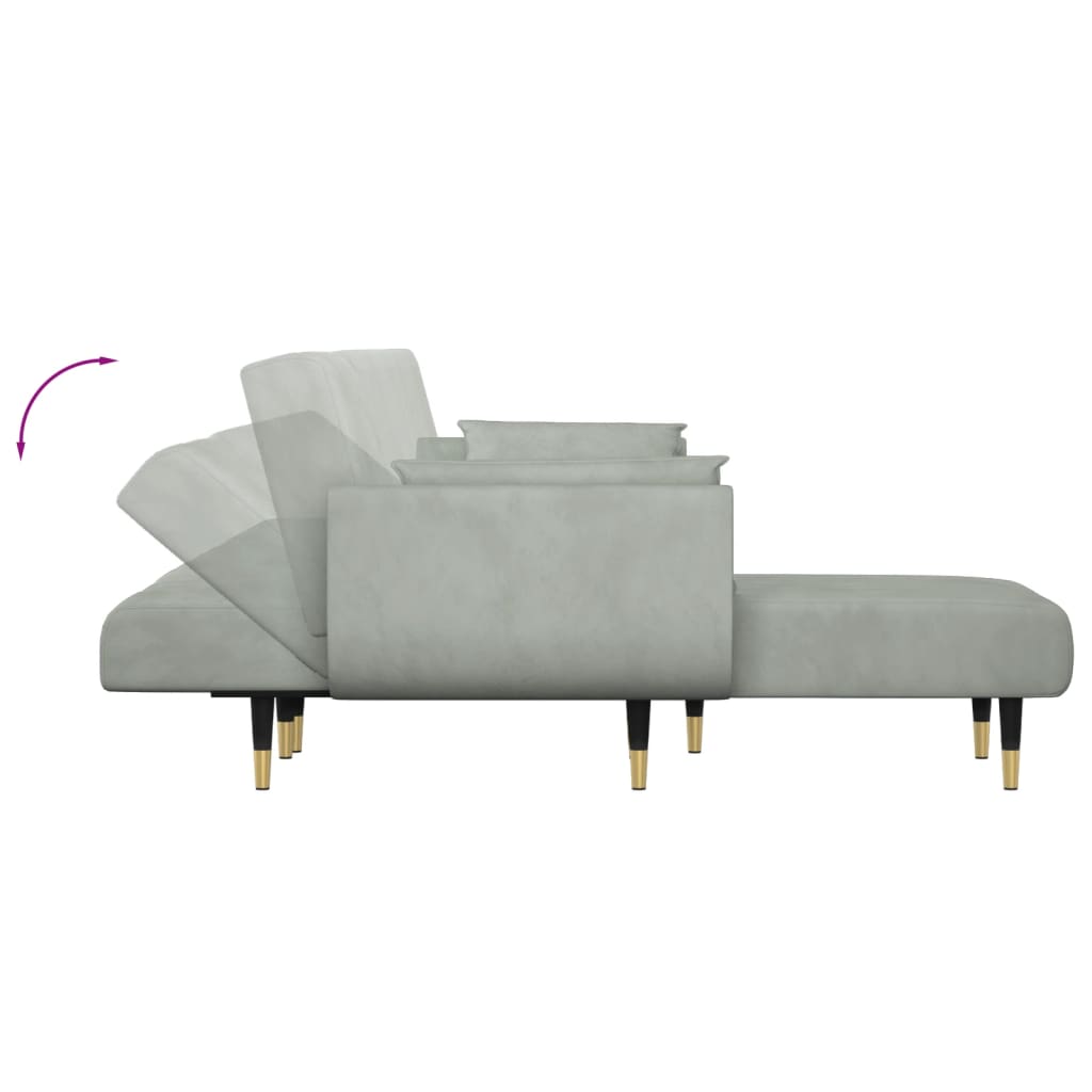 L-shaped sofa bed light grey 275x140x70 cm velvet